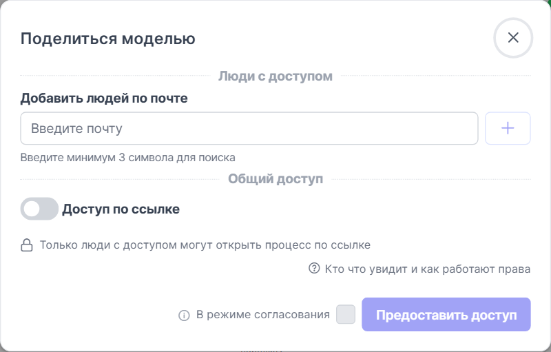 Окно «Поделиться моделью»